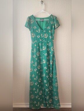 Green Floral Button-Front Maxi Dress